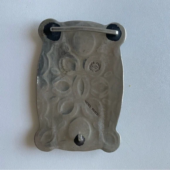 Silver Belt Buckle with Horse Design and Turquoise Accents - Picture 3 of 6